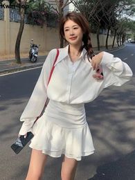 Casual Dresses Women White Shirt Mini Dress Korean Fashion Preppy Style Y2K Ruffles Spring Summer Office Lady Elegant Clothes