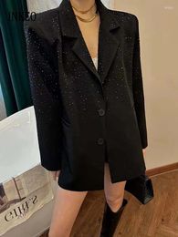 Women's Suits Luxury Oversized Rhinestone Blazer For Women Black 2024 Autumn High Quality Notched Collar Jackets Lady Club Fashion INKEO