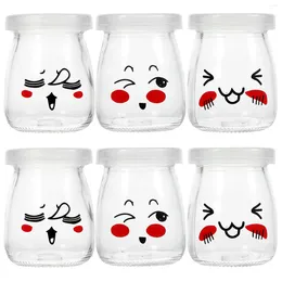 Storage Bottles 6pcs Glass Pudding 100ml Yoghourt Jars Mousse Jam Jelly Wide Mouth Puding Container ( Random Bottle )