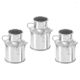 Vases 3 Pcs Milk Jug Tin Bucket Crafts Small Bud Miniature House Decor Iron Ornament Tiny Child Accessories