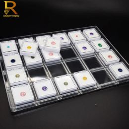 Display 24Pcs Gemstone Diamond Jewelry Box Loose Diamond Jewelry Display Case Holder Clear Cover Gem Storage Container Protection Box