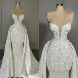 Serratura della sirena elegante abito da sposa con aspirali overkirt abiti da sposa in pizzo senza spalline abiti da sposa