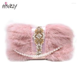 Shoulder Bags 2024 Women's Handbag Female Mini Clutch Bag Evening Wallet Diamond Party Wedding Chain Pearl Luxury Feather