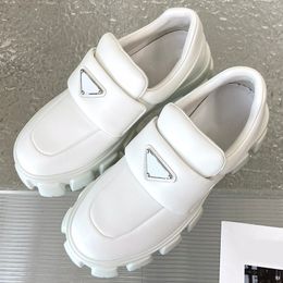 Women Designer Leather Shoes 2024 New Spring British style White Shoes Womens loafers Sneakers Round Toe Casual Female Platform Shoes Size 35-41 with TPU Large Sole
