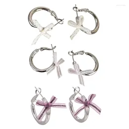 Hoop Earrings Lace Ribbon Bowknot Elegant Dangle Ear Rings Wedding Party Hook Jewellery For Women Girls