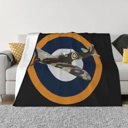 Blankets RAF Spitfire WWII Blanket Fleece Spring Flannel British Fighter Aircraft Roundel Airplane Throw For Sofa Bedspread