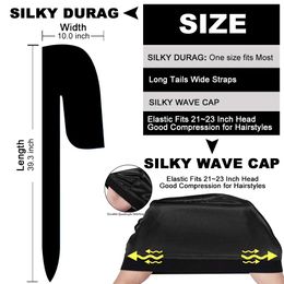 Solid Colour Wave Caps With Durag for Men Headwear Soft Elastic Breathable Beanie Turban Cap Headwrap Bonnet Hair Accessories
