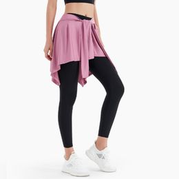 lu New Women's lulemon Yoga Skirt Sports Yoga Anti glare Strap One piece Skirt with Hip Covering Scarf Dance Yoga Dress