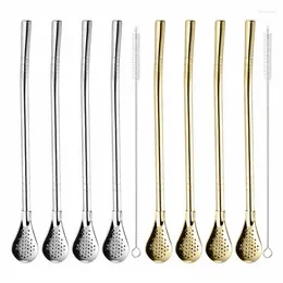 Drinking Straws Yerba Mate Straw Reusable 304 Stainless Steel Bombilla Coffee Filter With Cleaning Brush Metal Tea Tools