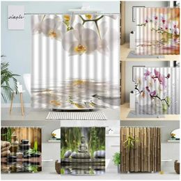 Shower Curtains White Orchid Curtain Zen Green Bamboo Buddha Black Massage Stone Japanese Spa Bath Nature Scenery Bathroom Decor