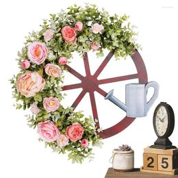 Decorative Flowers Wheel Wreaths For Front Door Home Restaurant Decoration Artificial Garland Spring Welcome Wreath Round Window Decor