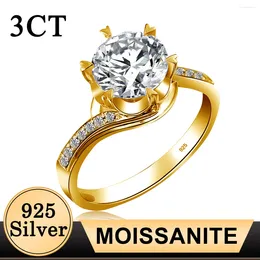 Cluster Rings High Quality Engagement For Women 3 Moissanite 925 Sterling Silver Ring Fine Jewellery