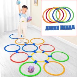 Outdoor Kids Funny Physical Training Sport Toys Lattice Jump Ring Set Game with 10 Hoops 10 Connectors for Park Play Boys Girls