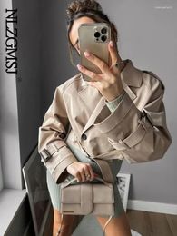 Women's Trench Coats Nlzgmsj Khaki Cropped Women Long Sleeves Design Jacket Chic Lady High Street Loose Top Female