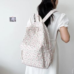 School Bags Women College Student Backpack Large Capacity Simple Floral Adjustable Strap Travel Laptop Rucksack Teenage Girl Bag