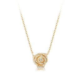 Fine Jewelry Personalizzate 14k Solid Yellow Gold Pendants Rose Flower Shape Mother'S Day Gift Natural Diamond Female Necklace 240329