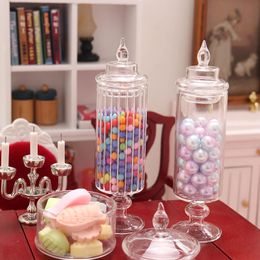 1/12 Dollhouse Miniature Glass Jar Retro Gummy Candy Biscuit Jar Bottle Modle Toy Kitchen Furniture Doll House Decor Accessoires