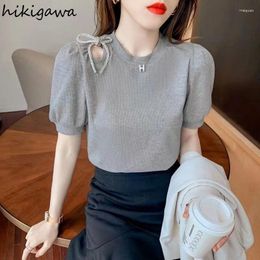 Women's T Shirts 2024 Ropa Mujer Summer Women Tshirts Short Sleeve O-neck Bow Tees Sexy Hollow Out Off Shoulder Crop Tops Chic Korean Shirt