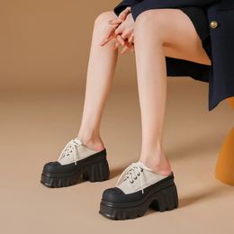 10cm New Slippers Natural Cow Genuine Leather Platform Wedge Sneakers Pumps Summer Women ROME Hidden Heels Vulcanize Shoes