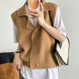 Women's Vests Korejepo V-neck College Style Vest Solid Color Short Knit Sweater 2024 Autumn Leisure Simplicity Cardigan Top Woman