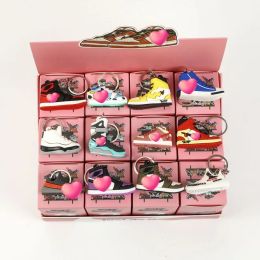 Wholesale 12pcs Sneaker Designer Keychain Shoe Box Includes Key Chain Cardboard Gift Model Keychains Packaging Jewellery Box Basketball Sport Shoes with Keychain