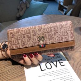 Two-tone Women Genuine Leather Wallets With Logo Brand Design Letter Print Long Purse Cowhide Clutch Bag Billfold Christmas Gift