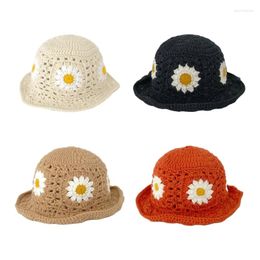 Berets Crochet Flower Bucket Hat Lightweight Fisherman For Girls Camping Travel T8NB