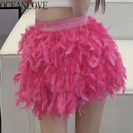 Skirts OCEANLOVE Feathers Women Spring Summer A-line Vintage Solid Korean Fashion Faldas Mujer Elegant Sexy Mini Skirt