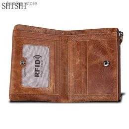 Money Clips Retro leather zipper mens RFID cardholder wallet luxury mens coin multifunctional mens wallet L240402