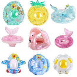 Rooxin Flamingo Swimming Circle Baby Infant Float Pool Swimming Ring With Sunshade Floating Seat Summer Beach Pool Party Toys 240323