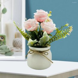 Decorative Flowers Fake Plants High Succulents Scandinavian Style Potted Plant Set With Three Roses Small Turned Rimmed Pot Bonsai For Home