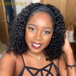 Wigs Short Bob Curly Headband Wigs for Black Women Kinky Curly Head Band Wig Synthetic Deep Wave Wigs with Head Wraps Peruca Cosplay