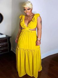 Birthday Dress for Women Sexy Backless Yellow Maxi V Neck Ladies Plus Size Dresses Elegant Wholesale Bulk Drop 240402