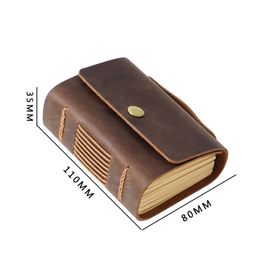 Portable Notebooks 320 Pages Pocket Size Blank Kraft Paper Cute Journal Genuine Leather Cover Travel Note Book Handmade Gift