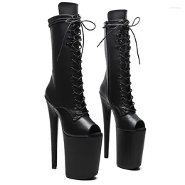 Boots Leecabe 23CM/9inches Matte PU Upper Open Toe Pole Dance Shoes High Heels Boot