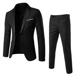 Career Man Suit Jacket Set Turn-down Collar Slim Mens Blazer Costumes Autumn Korean Solid Elegant Career Wedding Male Outfit 240329