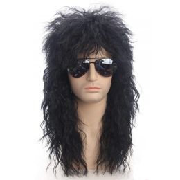 Wigs Wigs Gres Men Long Synthetic Hair Wig Black Colour Female Hairpiece Punk Puffy Headgear for Halloween High Temperature Fibre