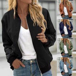 Women's Jackets Cropped Bomber Jacket 2024 Autumn Zipper Fashion Sports Solid Colour Casual Slim Fit Baseball Outwear