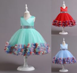 Pretty Mint Red Blue V-Neck Girl's Birthday/Party Dresses Girl's Pageant Dresses Flower Girl Dresses Girls Everyday Skirts Kids' Wear SZ 2-10 D402154