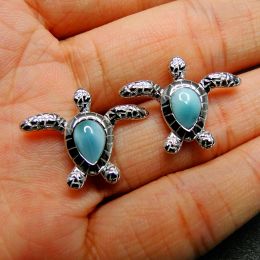 Earrings Hot Selling 925 Sterling Silver Natural Larimar Sea Turtle Earrings For Women's Stud Earring