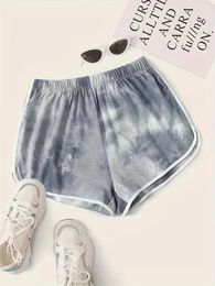 Pants Plus Size Women's Loose Tie Dye Shorts Elastic Waist Running Beach Sports