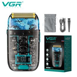 VGR Razors Waterproof Beard Trimmer Professional Beard Shaver Digital Display Razors Transparent Men's Electric Shaver V-352