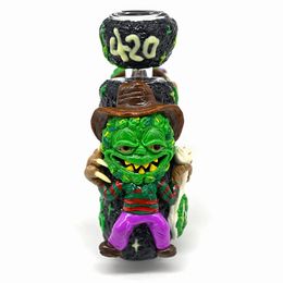 1pc,20cm/7.9in,Glass Hammer Water Pipe,Glow In Dark,Glass Bong,Glass Hookah,Hand Painted,Polymer Clay Cartoon 420 Pattern Glass Smoking Item,Smoking Accessaries