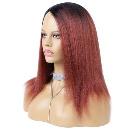 Wigs Synthetic Yaki Hair Wig Natural Soft Afro Kinky Straight Wigs Black 350 Colour Ombre Glueless Fluffy Wig For Women
