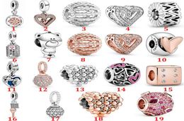 Exquisite 925 Sterling Silver Fit Bracelet Charms Valentine's Day Rose Gold Bright Hand-painted Love Beads Love Heart Blue Crysta Charm For DIY Beads Charms9442989