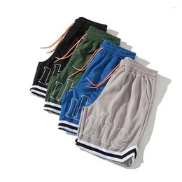 Men's Jeans American Trendy Sports Letter Shorts For 2024 Summer Mesh Quick Drying Thin Quarter Training Basketball Pants