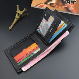 New Short Men's Wallets Slim Card Holder Coin Pocket Male Wallet High Quality PU Leather Photo Holder Three-fold Small Men Purse