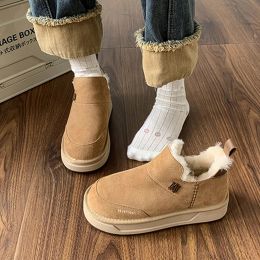 Boots Women Fur Ankle Flats Platform Snow Boots Warm Cozy Casual Suede Femme Shoes New Winter 2024 Fashion Short Plush Loafer Shoes