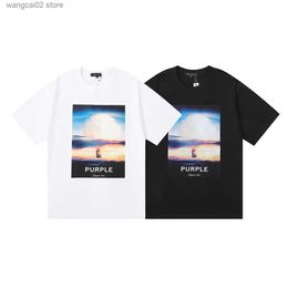 Men's T-Shirts 2024 new tide purple brand mushroom cloud printing high Grammes double yarn loose casual short-slved T-shirt men T240402