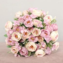 Decorative Flowers 30CM 5-Fork 10 Head Artificial Rose Bundle Home Decoration Wedding Roadway Layout Silk